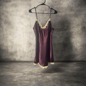 Gilligan & O'Malley Plum Satin Slip with Cream Lace Trim/Y2K